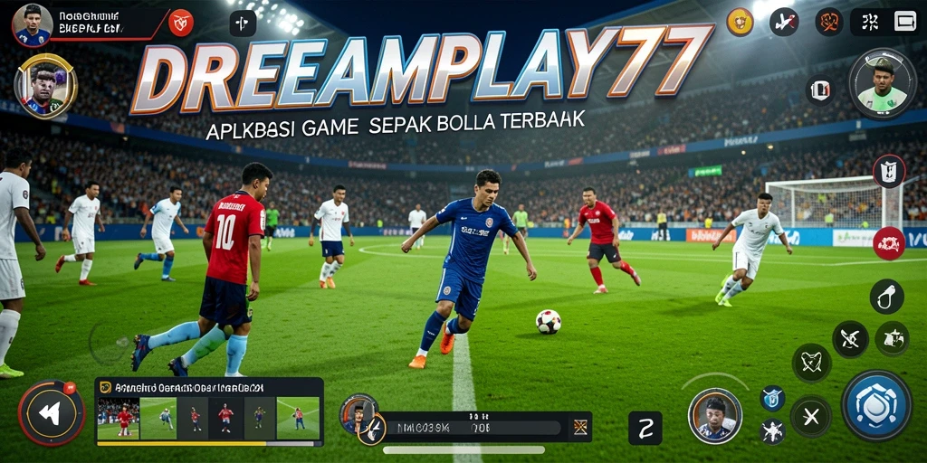 Screenshot utama DREAMPLAY77 menampilkan aksi seru dalam permainan sepak bola.