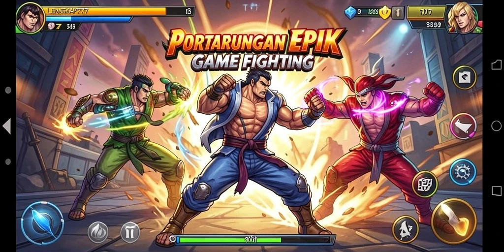 Tampilan utama gameplay LENGKAP777 yang penuh aksi pertarungan.