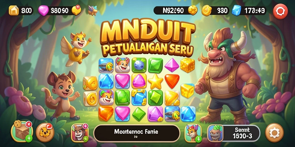 Screenshot gameplay MNDUIT menunjukkan serunya menyelesaikan tantangan match-3.