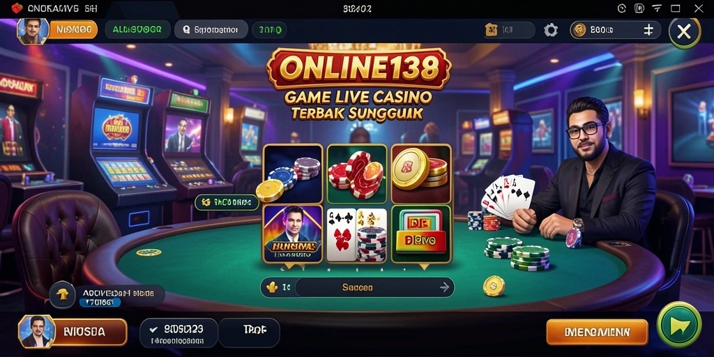 Screenshot gameplay Live Casino dari ONLINE138 menampilkan dealer profesional dan permainan yang mendebarkan.