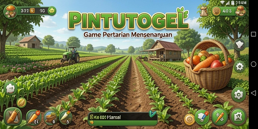 Tampilan gameplay PINTUTOGEL dengan kebun yang subur dan penuh warna.
