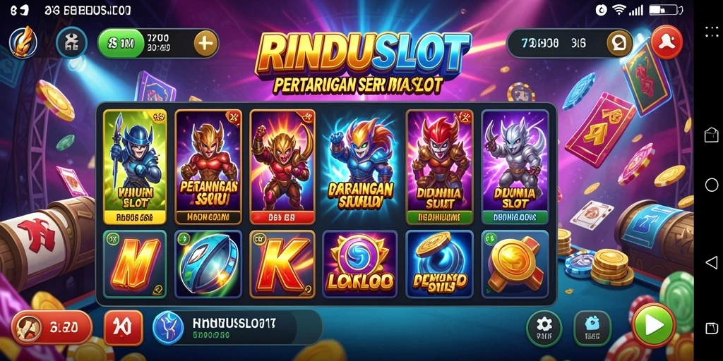 Screenshot utama RINDUSLOT menampilkan aksi bertarung yang seru dan dinamis.